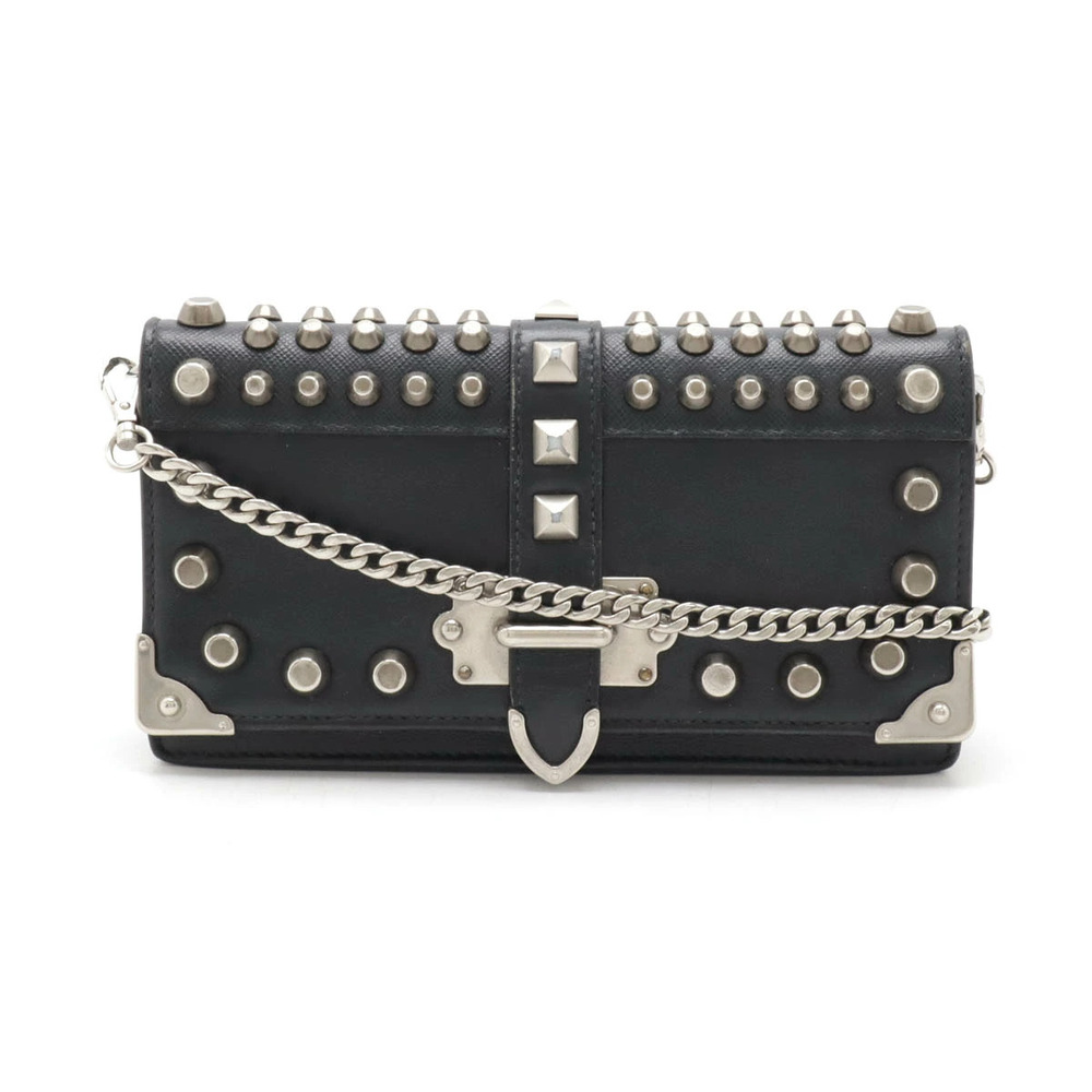 Prada Cahier Chain Shoulder Bag Studded Leather NERO Black